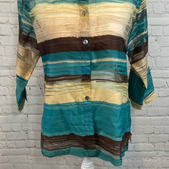 CHOICES Button Down Blouse Linen Blend-Small - Picture 4 of 4